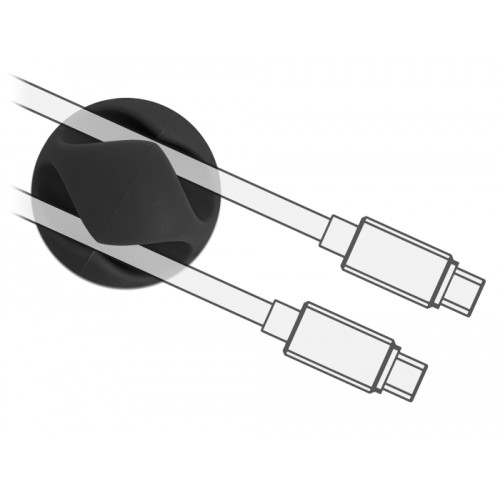 Delock Cable Holder with 2 feed-throughs self-adhesive Set 6 pieces black