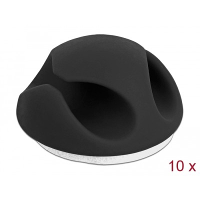 Delock Cable Holder Mini with 2 feed-throughs self-adhesive Set 10 pieces black