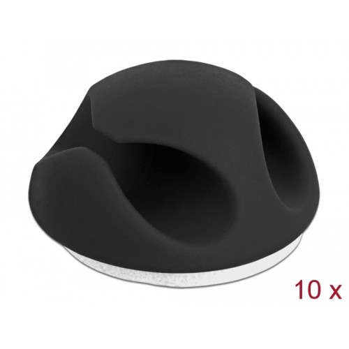 Delock Cable Holder Mini with 2 feed-throughs self-adhesive Set 10 pieces black