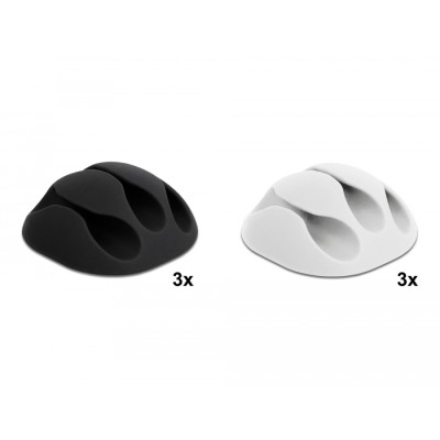 Delock Cable Holder with 3 feed-throughs self-adhesive Set 6 pieces black / white