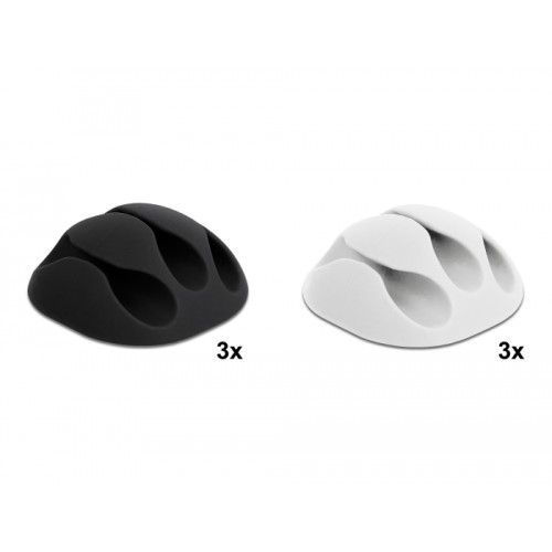 Delock Cable Holder with 3 feed-throughs self-adhesive Set 6 pieces black / white