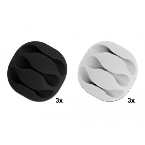 Delock Cable Holder with 3 feed-throughs self-adhesive Set 6 pieces black / white