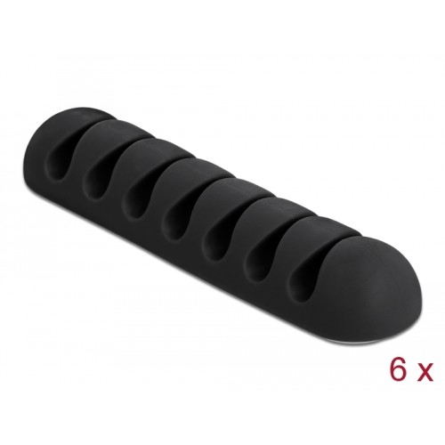 Delock Cable Holder with 7 feed-throughs self-adhesive Set 6 pieces black