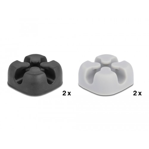Delock Cable holder cross-shaped self-adhesive 4 pieces black / grey