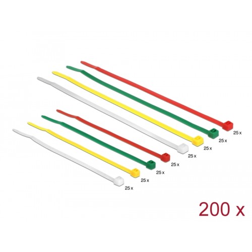 Delock Cable ties coloured L 100 x W 2.5 mm + L 200 x W 3.6 mm 200 pieces