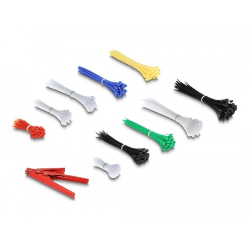 Delock Cable tie assortment box with cable tie installation tool 600 pieces assorted colours