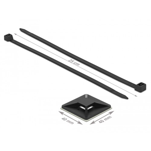 Delock Cable Tie Mount 40 x 40 mm with Cable Tie L 250 x W 7.2 mm black