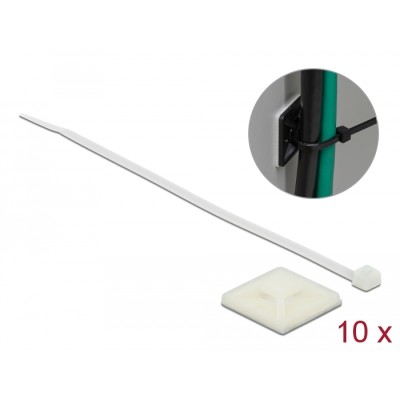 Delock Cable Tie Mount 30 x 30 mm with Cable Tie L 200 x W 4.8 mm white