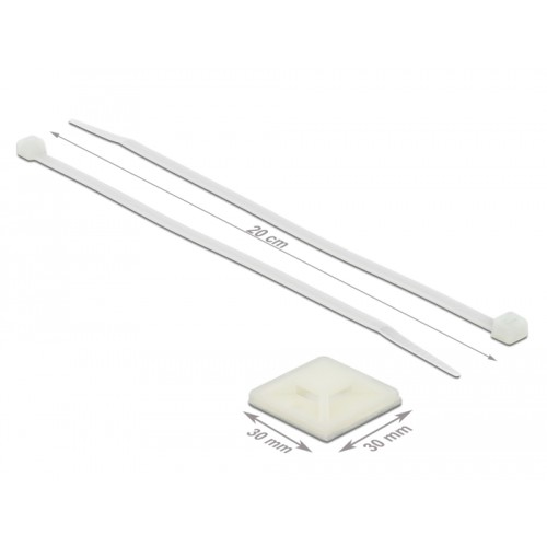 Delock Cable Tie Mount 30 x 30 mm with Cable Tie L 200 x W 4.8 mm white