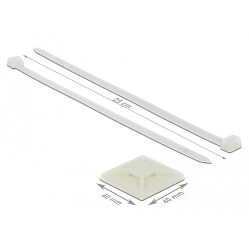 Delock Cable Tie Mount 40 x 40 mm with Cable Tie L 250 x W 7.2 mm white