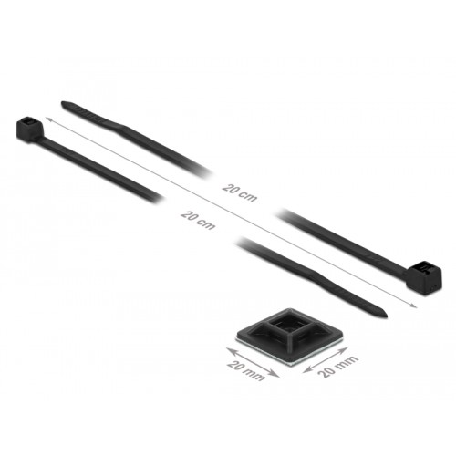 Delock Cable Tie Mount 20 x 20 mm with Cable Tie L 200 x W 2.5 mm black