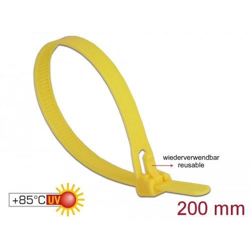 Delock Cable ties reusable heat-resistant L 200 x W 7.5 mm 100 pieces yellow