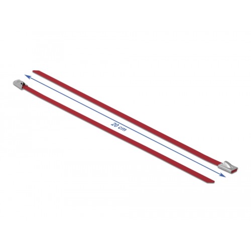 Delock Stainless Steel Cable Ties L 200 x W 4.6 mm red 10 pieces