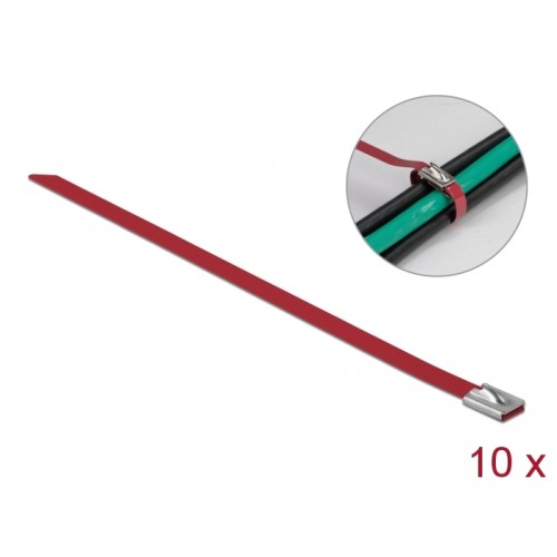 Delock Stainless Steel Cable Ties L 300 x W 7.9 mm red 10 pieces