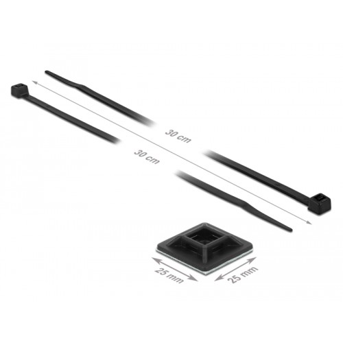 Delock Cable Tie Mount 25 x 25 mm with Cable Tie L 300 x W 4.8 mm black