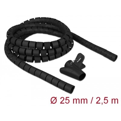 Delock Spiral Hose with Pull-in Tool 2.5 m x 25 mm black