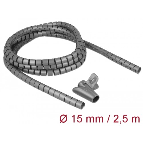 Delock Spiral Hose with Pull-in Tool 2.5 m x 15 mm grey
