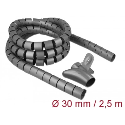 Delock Spiral Hose with Pull-in Tool 2.5 m x 30 mm grey