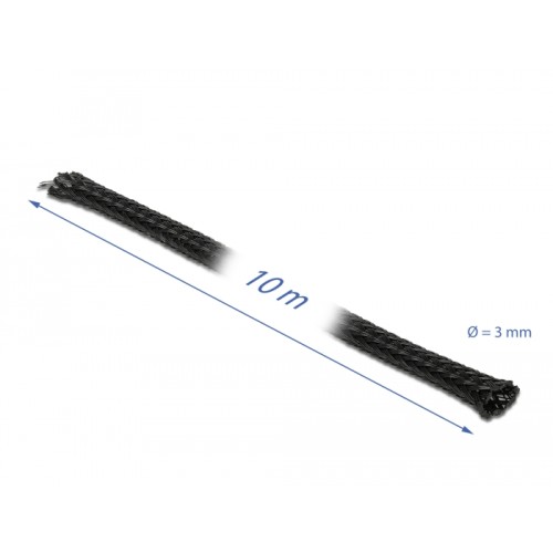 Delock Braided Sleeve stretchable 10 m x 3 mm black