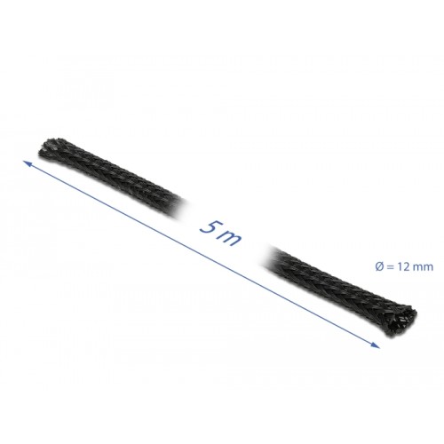 Delock Braided Sleeve stretchable 5 m x 12 mm black