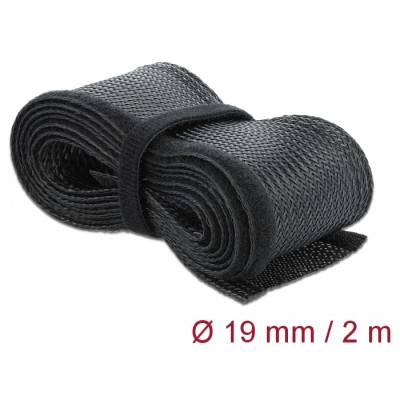 Delock Braided Sleeve with Hook-and-Loop Fastener 2 m x 19 mm black