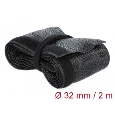 Delock Braided Sleeve with Hook-and-Loop Fastener 2 m x 32 mm black