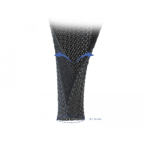 Delock Braided Sleeve with Hook-and-Loop Fastener 2 m x 32 mm black