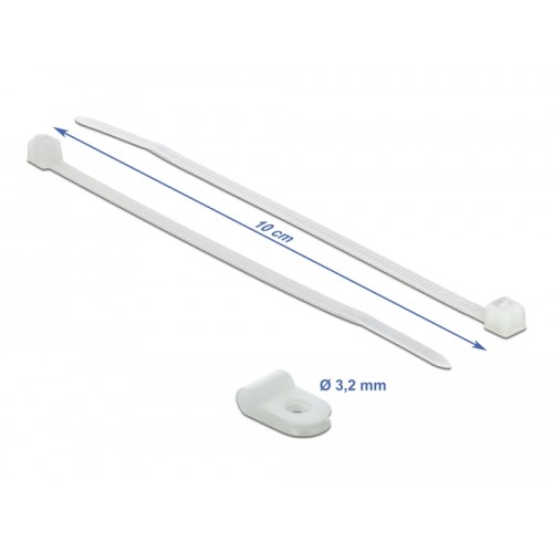 Delock Mounting Clamp 3.2 mm with Cable Tie L 100 x W 2.5 mm white