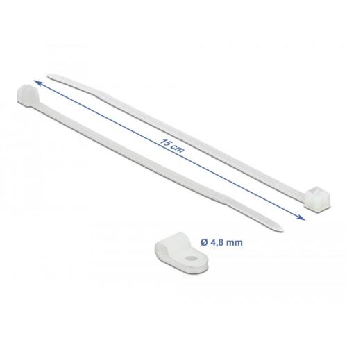 Delock Mounting Clamp 4.8 mm with Cable Tie L 150 x W 2.5 mm white