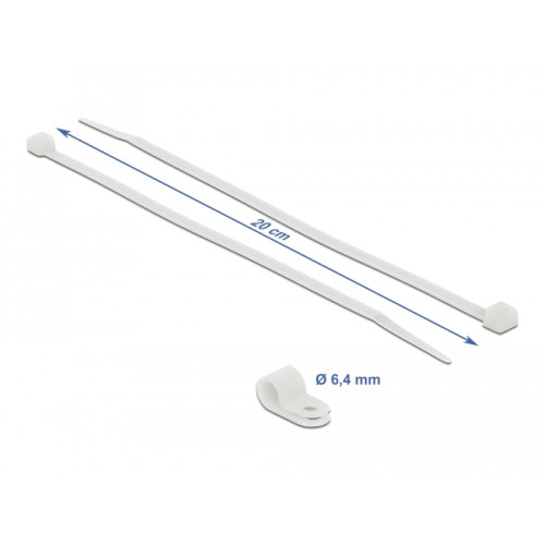 Delock Mounting Clamp 6.4 mm with Cable Tie L 200 x W 3.6 mm white