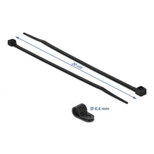 Delock Mounting Clamp 6.4 mm with Cable Tie L 200 x W 3.6 mm black