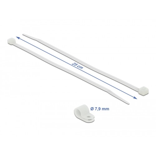 Delock Mounting Clamp 7.9 mm with Cable Tie L 250 x W 3.6 mm white