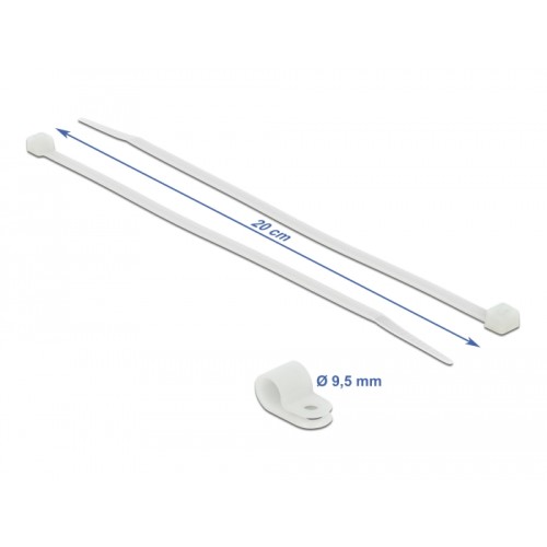 Delock Mounting Clamp 9.5 mm with Cable Tie L 200 x W 4.8 mm white