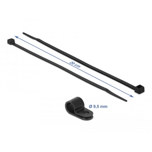 Delock Mounting Clamp 9.5 mm with Cable Tie L 200 x W 4.8 mm black
