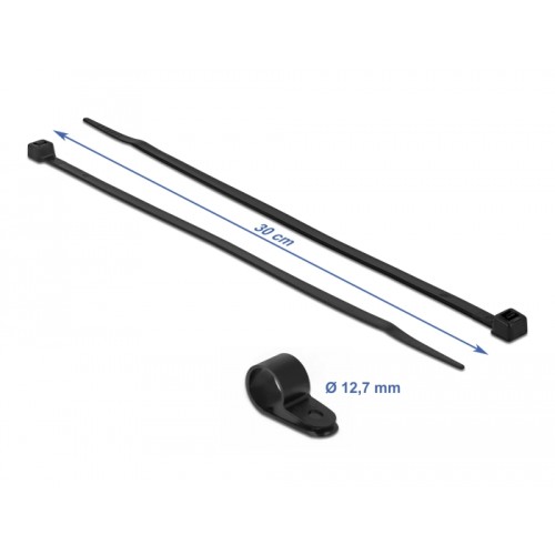 Delock Mounting Clamp 12,7 mm with Cable Tie L 300 x W 4.8 mm black set