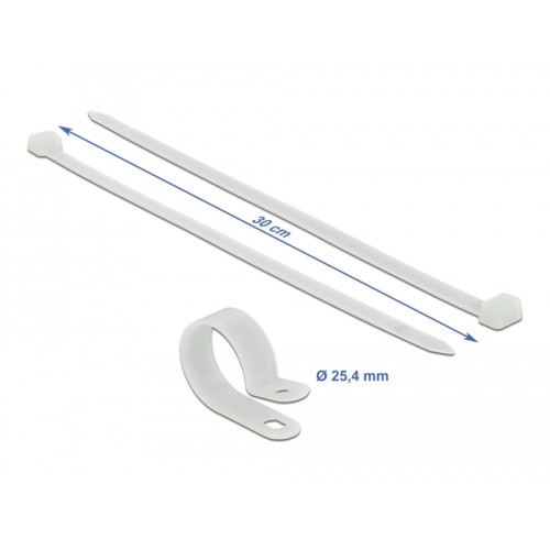 Delock Mounting Clamp 25.4 mm with Cable Tie L 300 x W 7,2 mm white