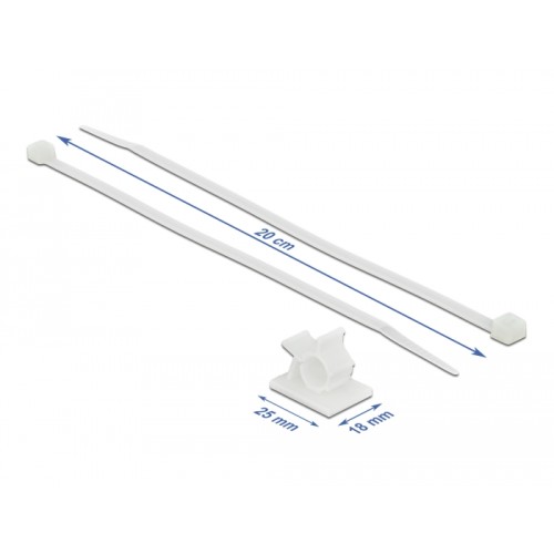 Delock Cable Clamp 25 x 18 mm with Cable Tie L 200 x W 3.6 mm white
