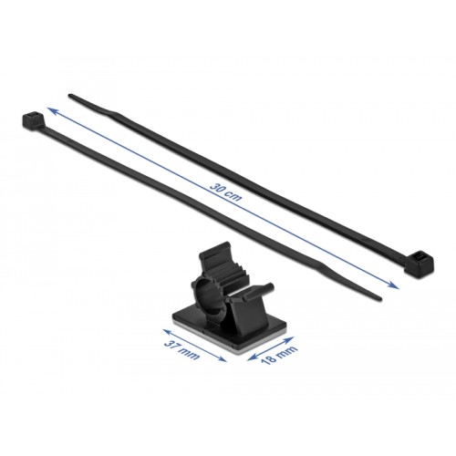 Delock Cable Clamp 37 x 18 mm with Cable Tie L 300 x W 4.8 mm black