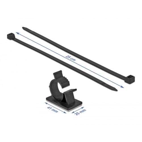 Delock Cable Clamp 41 x 25 mm with Cable Tie L 250 x W 7.2 mm black