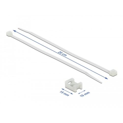 Delock Screw Fixing Mount 15 x 10 mm with Cable Tie L 200 x B 3.6 mm white