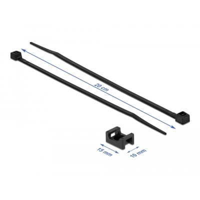 Delock Screw Fixing Mount 15 x 10 mm with Cable Tie L 200 x B 3.6 mm black 2