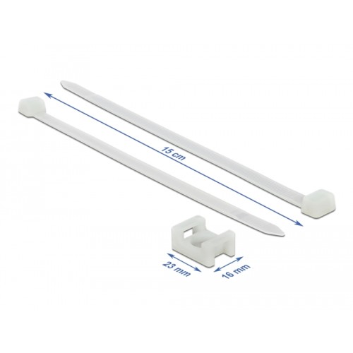 Delock Screw Fixing Mount 23 x 16 mm with Cable Tie L 150 x B 7.2 mm white