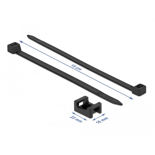 Delock Screw Fixing Mount 23 x 16 mm with Cable Tie L 150 x B 7.2 mm black