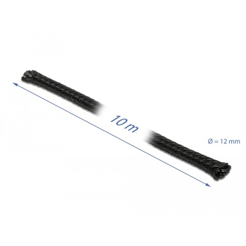 Delock Braided Sleeving stretchable 10 m x 12 mm black