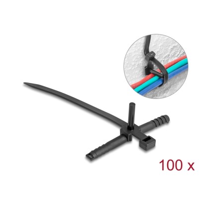 Delock Cable tie with dowel L 150 x W 7.0 mm black 100 pieces