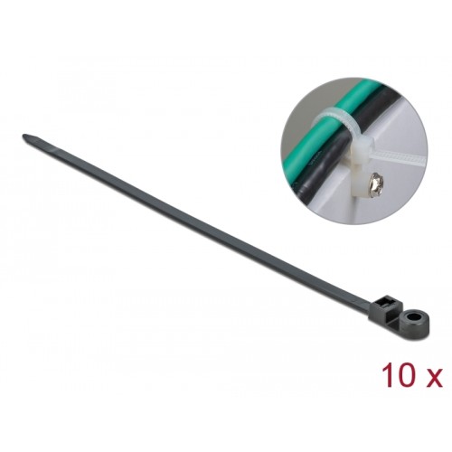 Delock Cable Tie with Fastening Eyelet L 400 x W 7.6 mm black 10 pieces