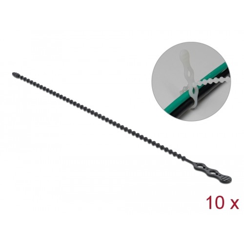 Delock Beaded Cable Tie reusable L 210 x W 4.5 mm black 10 pieces