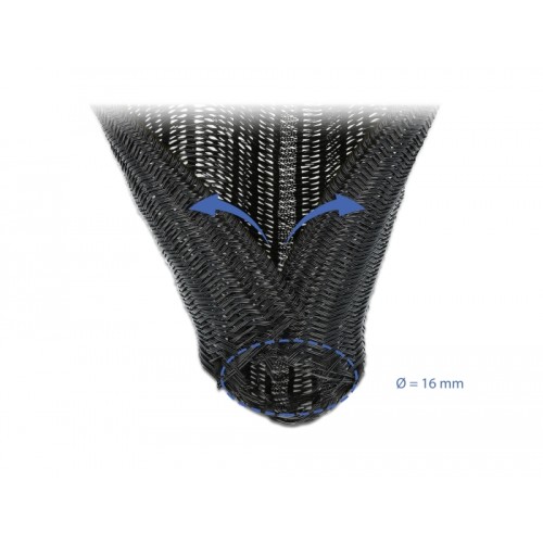 Delock Braided Sleeving self-closing 10 m x 16 mm black