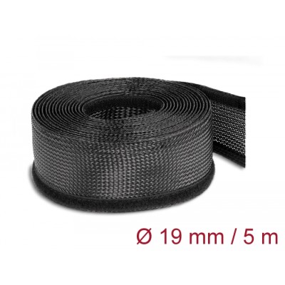 Delock Braided Sleeving with Hook-and-Loop Fastener 5 m x 19 mm black