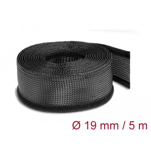 Delock Braided Sleeving with Hook-and-Loop Fastener 5 m x 19 mm black